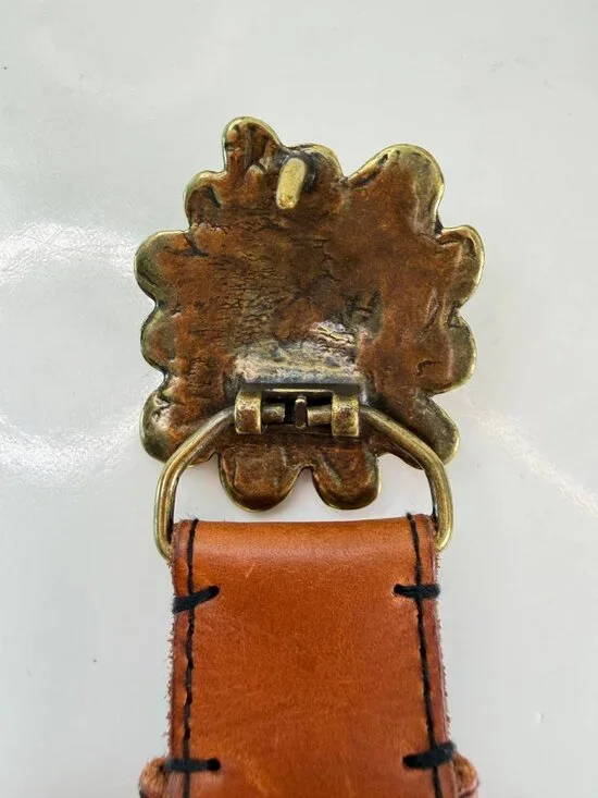 Vintage Genuine Leather Belt with Floral Buckle – Size L/XL - Picture 7 of 12
